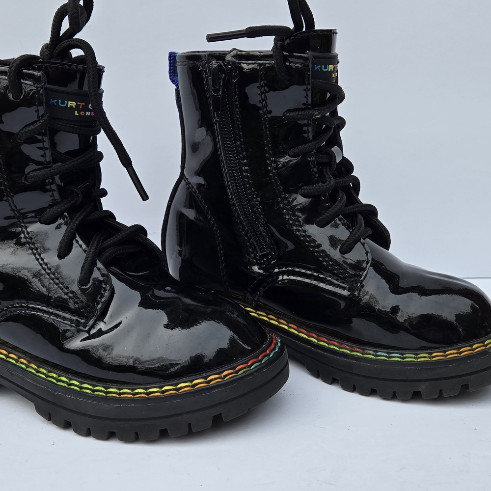 Kurt Geiger Birdie Black Rainbow Stitch Side Zip Ankle Toddler Girl UK 10 US 11